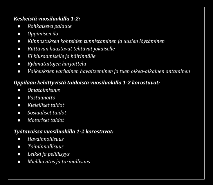 13.1. Siirtymävaiheet Siirtymä esiopetuksesta perusopetukseen Perusopetuksen alussa jokaisen oppilaan edistymisen huolellinen seuranta on erityisen tärkeää huolehdittaessa siitä, että oppilaalla on