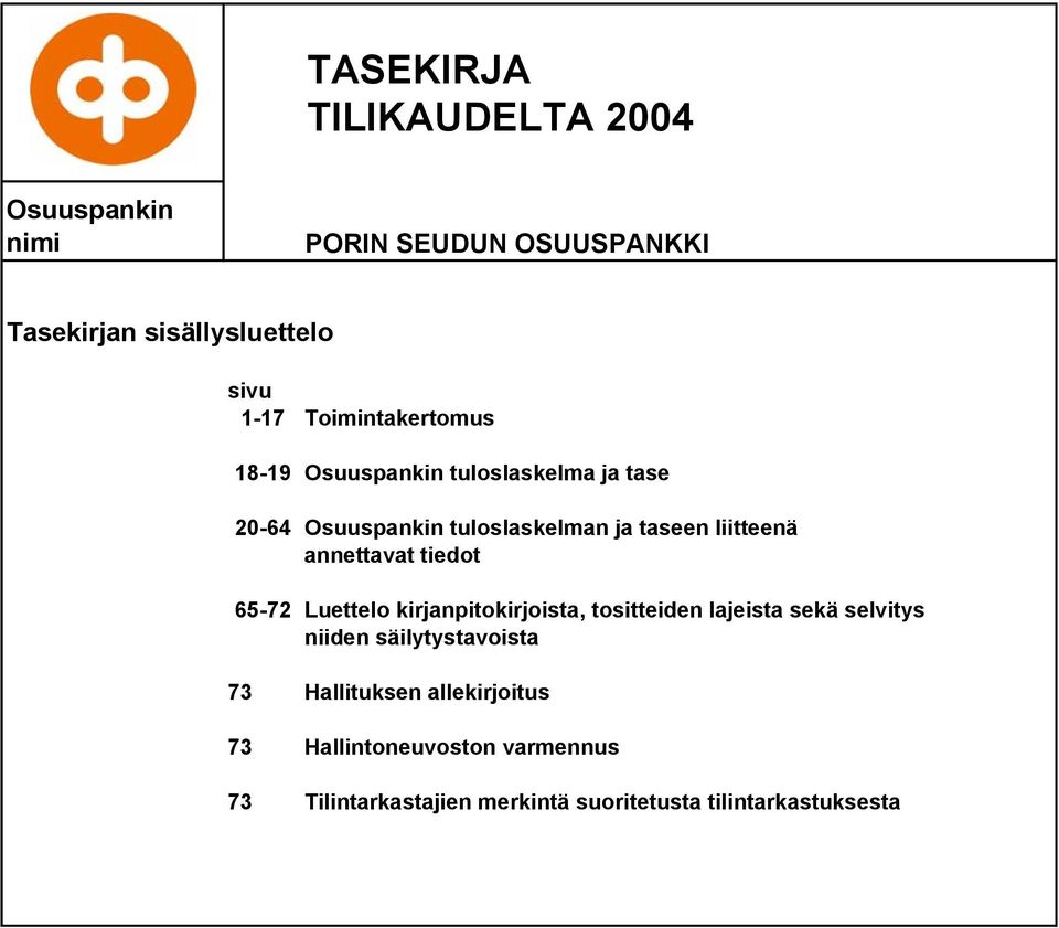 annettavat tiedot 65-72 Luettelo kirjanpitokirjoista, tositteiden lajeista sekä selvitys niiden säilytystavoista