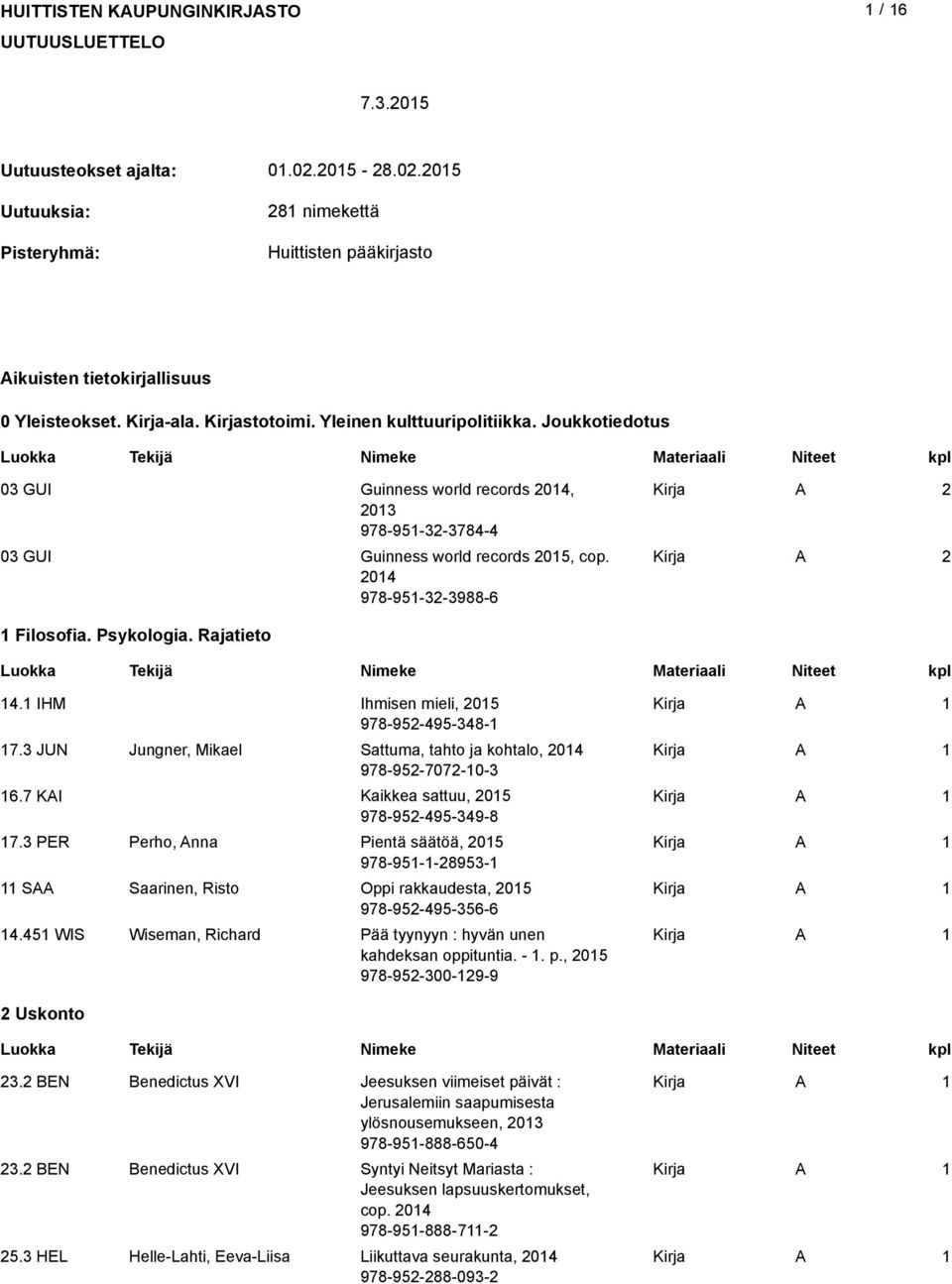 04 978-95-3-3988-6 Filosofia. Psykologia. Rajatieto uokka Tekijä imeke Materiaali iteet kpl 4. IHM Ihmisen mieli, 05 978-95-495-348- 7.