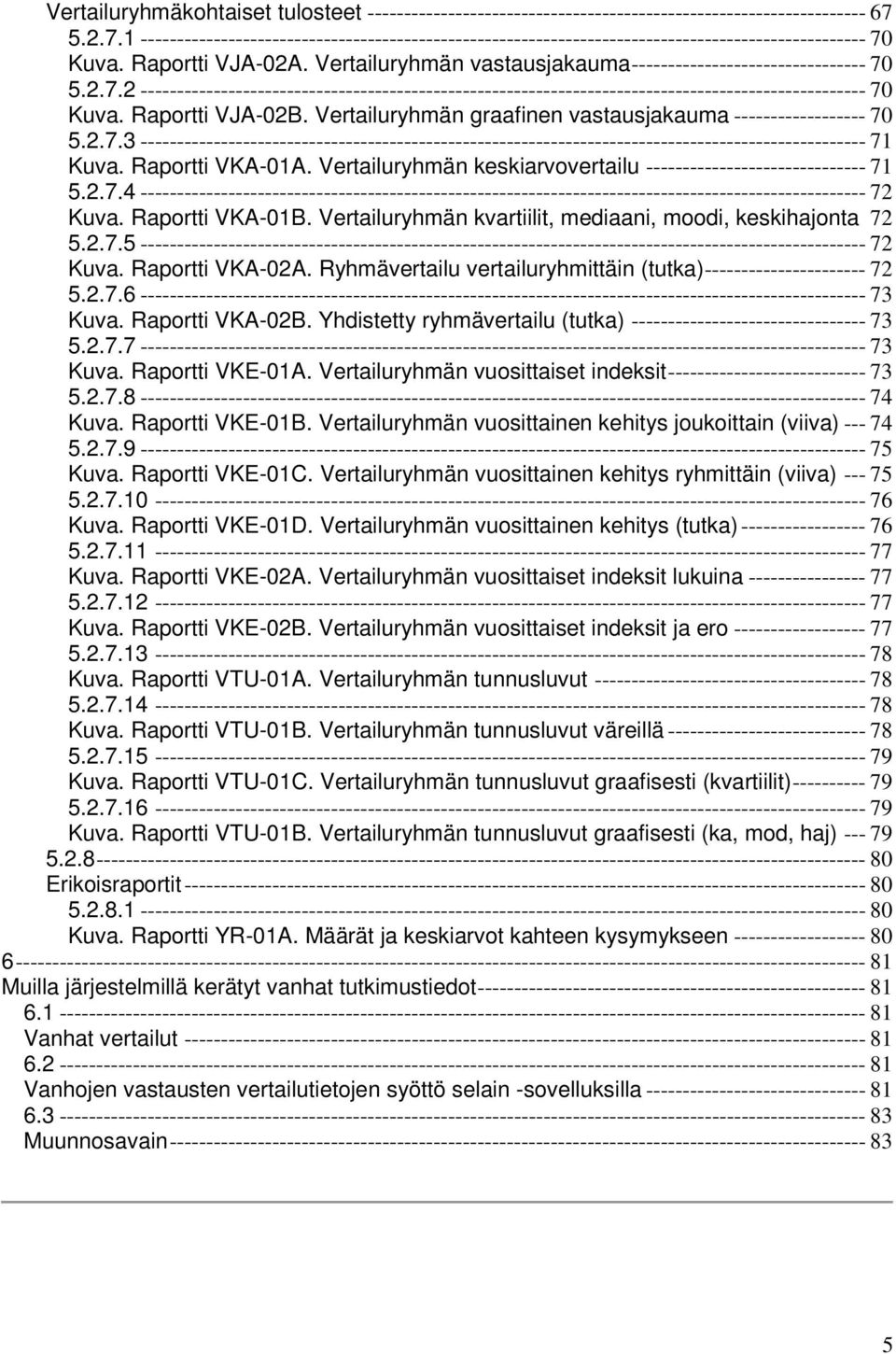 Vertailuryhmän vastausjakauma-------------------------------- 70 5.2.7.2 --------------------------------------------------------------------------------------------------- 70 Kuva. Raportti VJA-02B.