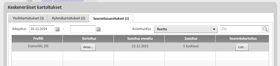 9 Halutessasi avata jonkin keskeneräisistä kartoituksista, valitse Avaa kyseisen kartoituksen jäljestä. Ryhmäkartoitukset -välilehdeltä näet kaikki keskeneräiset ryhmäkartoitukset.