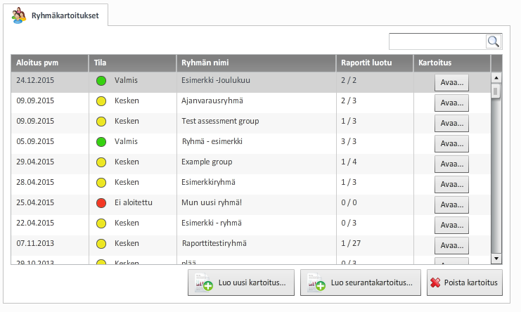 65 3. Eteesi avautuu valitsemasi ryhmäkartoituksen etusivu. 4.