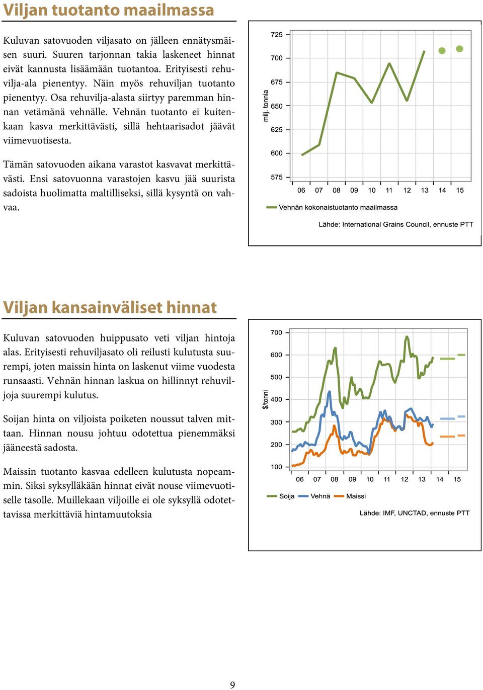 Tämän satovuoden aikana varastot kasvavat merkittävästi. Ensi satovuonna varastojen kasvu jää suurista sadoista huolimatta maltilliseksi, sillä kysyntä on vahvaa.