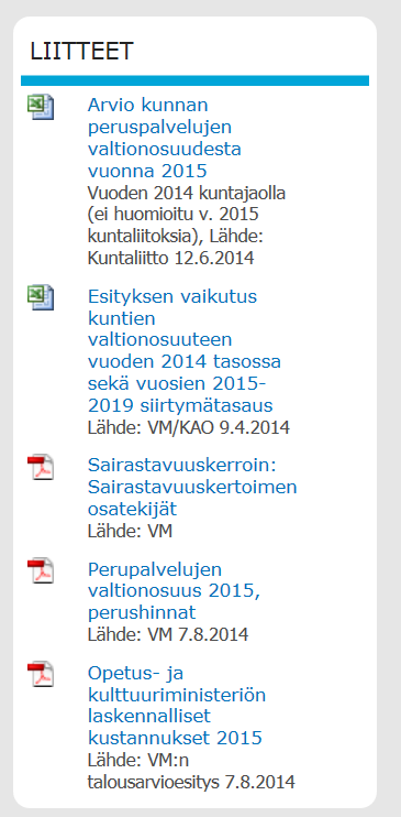 Alustavat valtionosuuslaskelmat vuodelle 2015 Kunnat.netissä Kuntaliitto julkaisi alustavat kuntakohtaiset laskelmat vuoden 2015 valtionosuuksista 12.6.