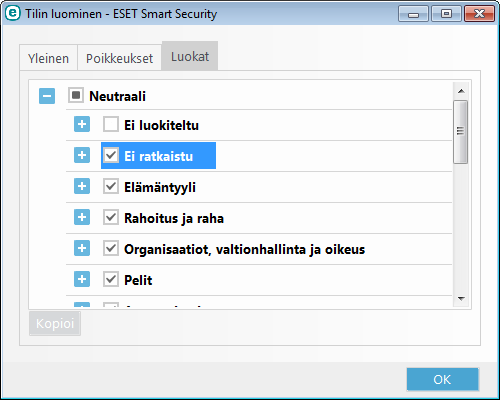 Tuotteen ESET Smart Security asetukset on tärkeää suojata salasanalla. Tämä salasana voidaan määrittää Käyttöasetukset-osiossa.