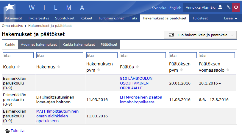 HUOLTAJAN OHJE 6 (7) Päätöksen toimittaminen Wilmaan Ilmoittautumislomakkeessa huoltajan on mahdollista valita myös päätöksen toimitus sähköisesti Wilman kautta.