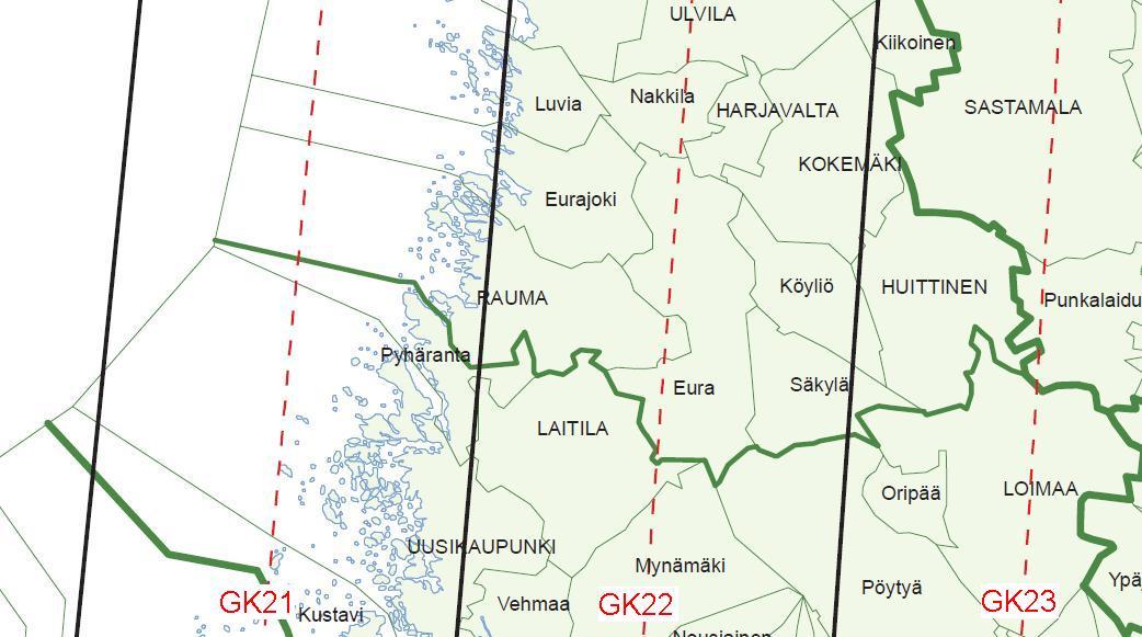 Lieriöprojektio eroaa kuitenkin siinä, että se on maanpintaa leikkaava Universal Transverse Mercator (UTM) -tyyppinen lieriöprojektio.