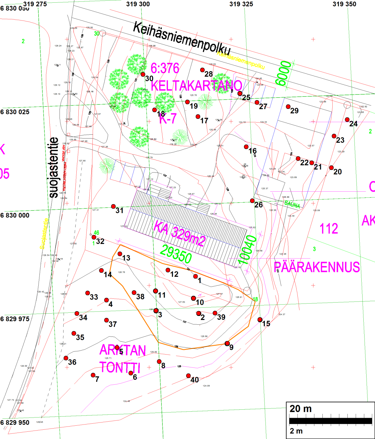 8 Kuoppakartat Koordinaatit ETRS-TM35FIN, pohjakartta tilaajilta. Koekuopat, kuoppaselitys ks.