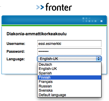 Kielen vaihtaminen Tämä osio kertoo, miten saat vaihdettua Fronterin käyttökielen.