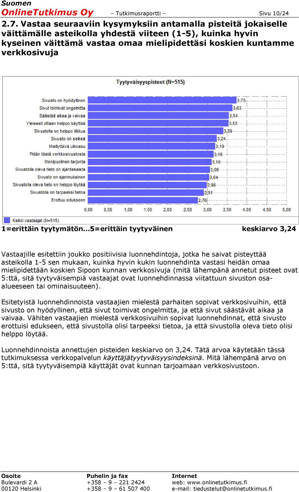 1=erittäin tyytymätön 5=erittäin tyytyväinen keskiarvo 3,24 Vastaajille esitettiin joukko positiivisia luonnehdintoja, jotka he saivat pisteyttää asteikolla 1-5 sen mukaan, kuinka hyvin kukin