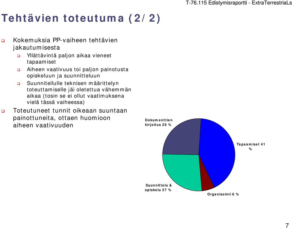 oletettua vähemmän aikaa (tosin se ei ollut vaatimuksena vielä tässä vaiheessa) Toteutuneet tunnit oikeaan suuntaan