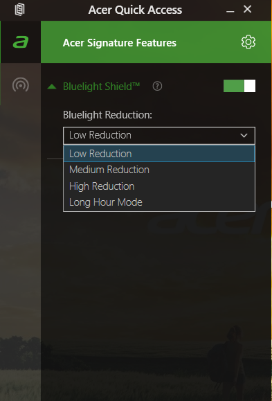 Acer Bluelight Shield - 35 A CER BLUELIGHT SHIELD Acer Bluelight Shield vähentää näytöstä tulevan sinisen valon määrää, mikä suojaa silmiäsi.