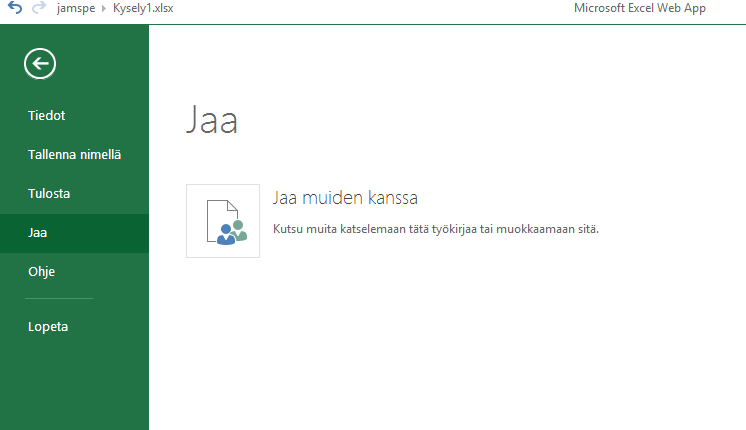 - Kyselyä pystyt myös tekemään kimpassa jakamalla oikeudet muillekin tekijöille.