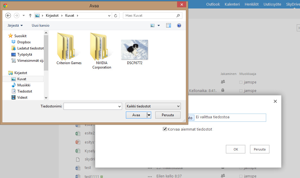 Valmiin tiedoston tuonti Skydrive Pro -ohjelmaan - Aluksi valitaan alin kohta uusi tiedosto