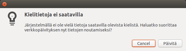Asennuksen jälkeen Kaikkia suomenkielisiä kielitiedostoja ei asenneta Ubuntu asennuksessa, joten ne pitää asentaa vasta asennuksen jälkeen.