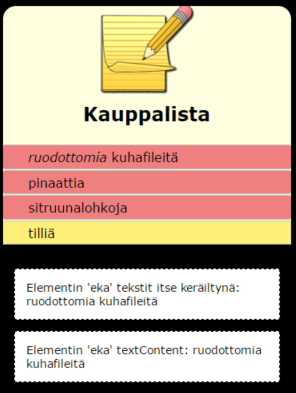 HTML-koodia elementin sisällöksi o innerhtml-ominaisuuden avulla voi elementtiin viedä HTML-koodia sitä voi käyttää mille tahansa elementille potentiaalinen turvallisuusriski (!