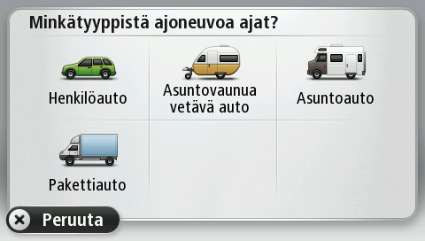 2. Napauta ajamasi ajoneuvon tyyppiä. Jos pikavalikossa on vain yksi tai kaksi kohtaa, ajoneuvon pieni kuvake osoittaa valitun ajoneuvon tyypin.