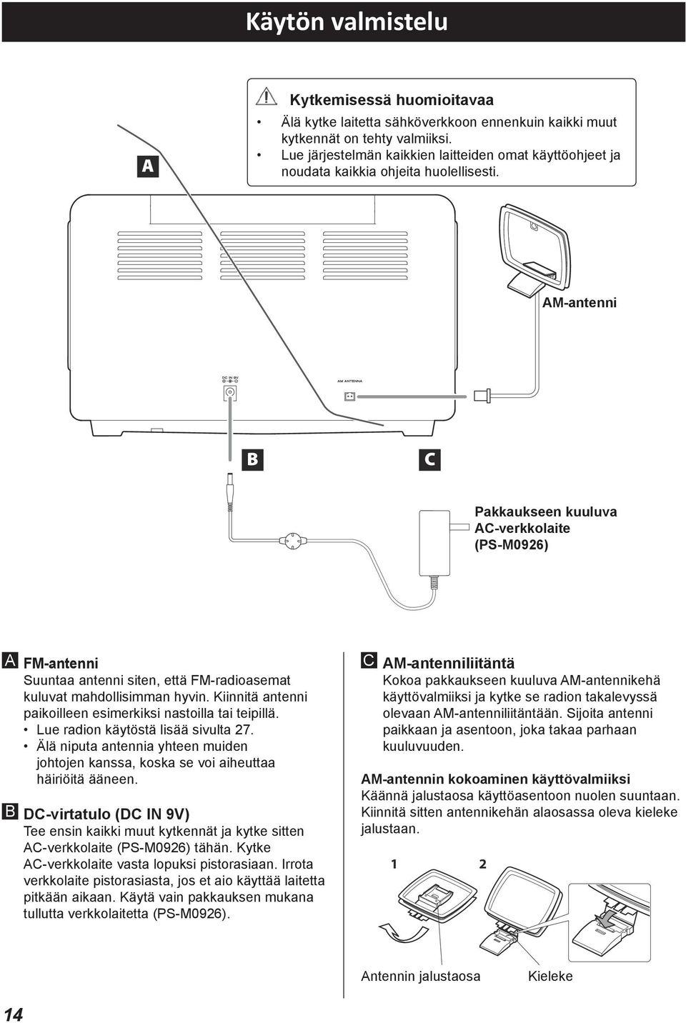 o Carefully o Do not read plug manuals unit in until of all connections devices that have you been are connecting Lue järjestelmän kaikkien laitteiden omat käyttöohjeet completed.