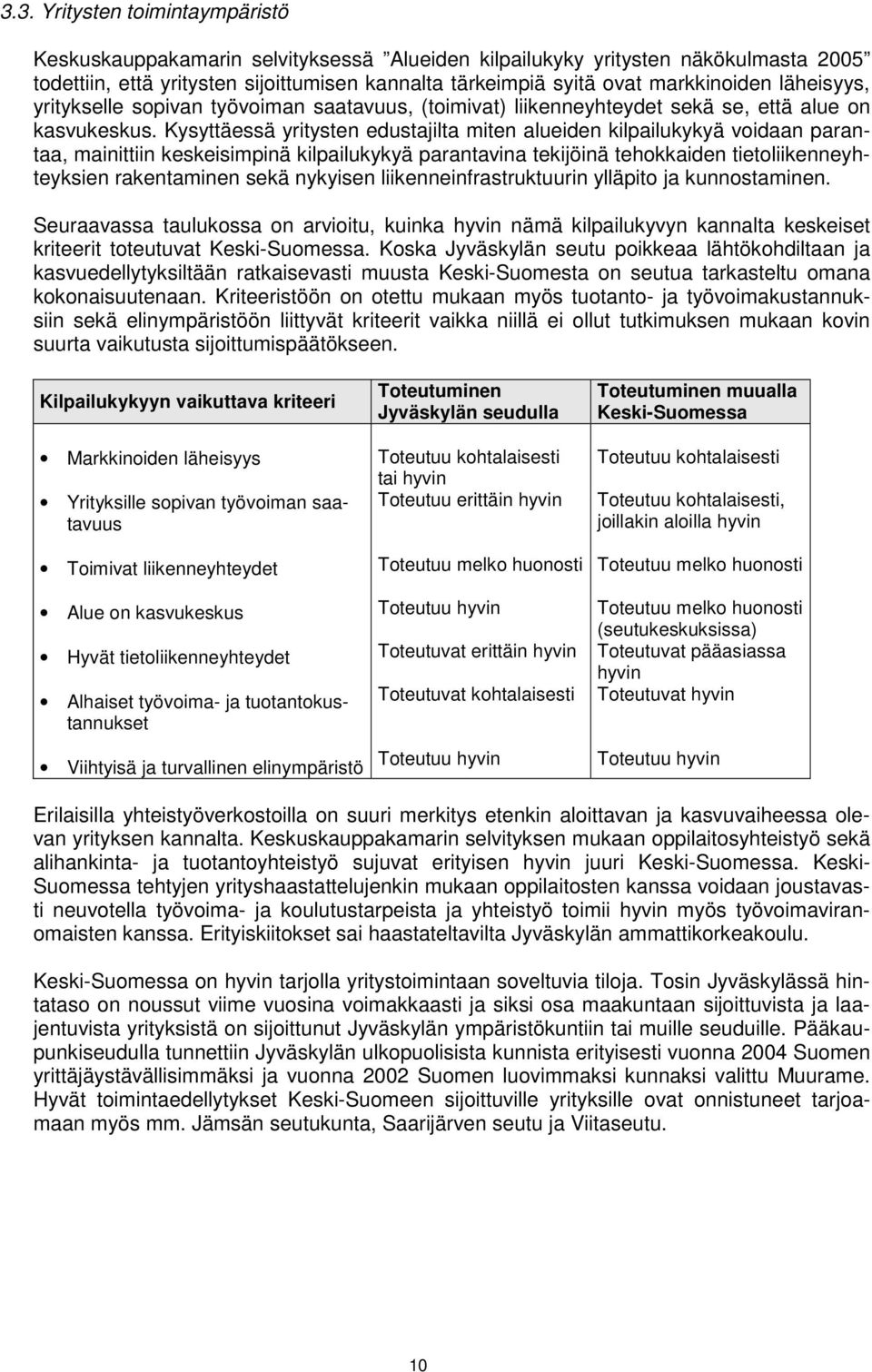 Kysyttäessä yritysten edustajilta miten alueiden kilpailukykyä voidaan parantaa, mainittiin keskeisimpinä kilpailukykyä parantavina tekijöinä tehokkaiden tietoliikenneyhteyksien rakentaminen sekä