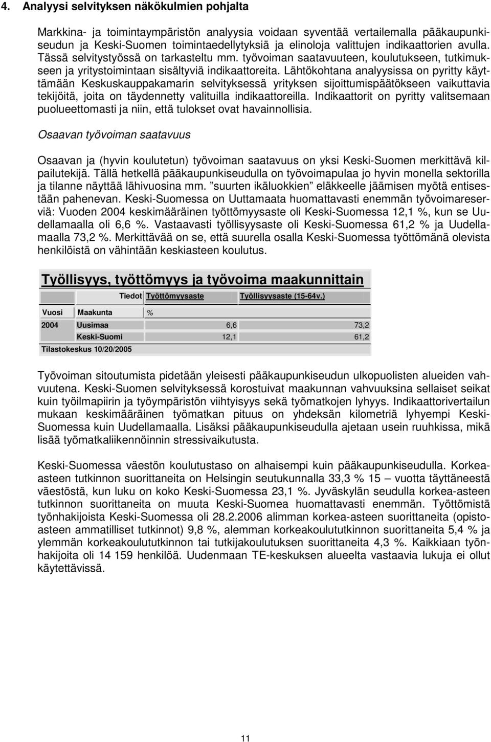 Lähtökohtana analyysissa on pyritty käyttämään Keskuskauppakamarin selvityksessä yrityksen sijoittumispäätökseen vaikuttavia tekijöitä, joita on täydennetty valituilla indikaattoreilla.