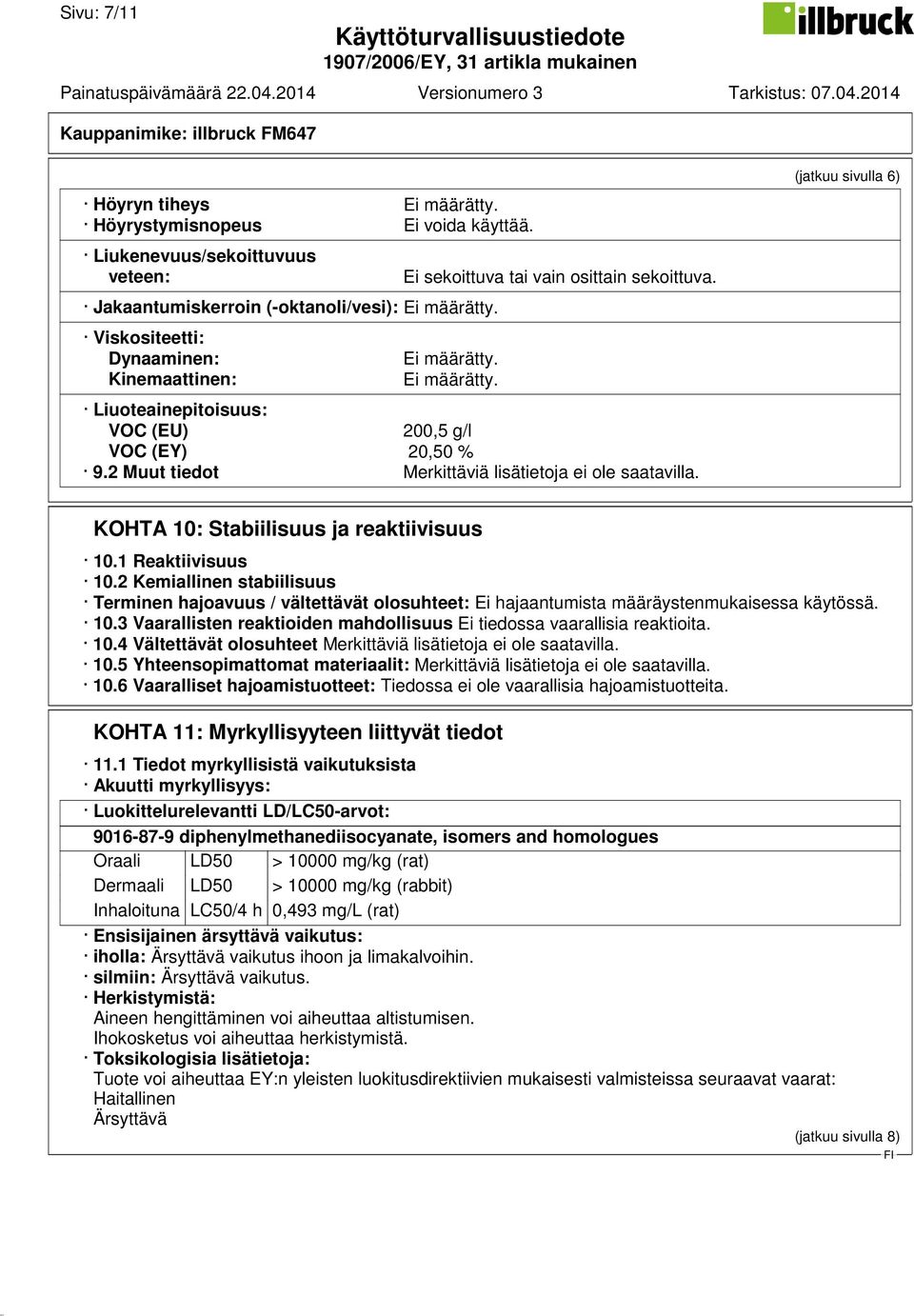 2 Muut tiedot Merkittäviä lisätietoja ei ole saatavilla. (jatkuu sivulla 6) KOHTA 10: Stabiilisuus ja reaktiivisuus 10.1 Reaktiivisuus 10.