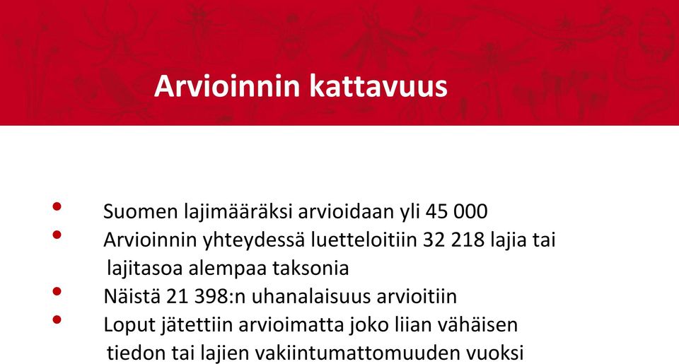 alempaa taksonia Näistä 21 398:n uhanalaisuus arvioitiin Loput