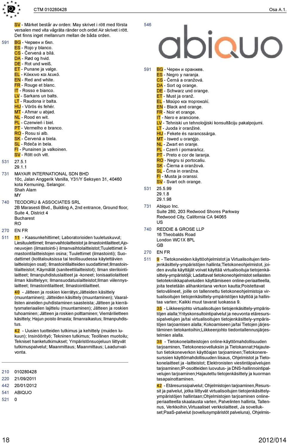 IT - Rosso e bianco. LV - Sarkans un balts. LT - Raudona ir balta. HU - Vörös és fehér. MT - Aħmar u abjad. NL - Rood en wit. PL - Czerwień i biel. PT - Vermelho e branco. RO - Rosu si alb.