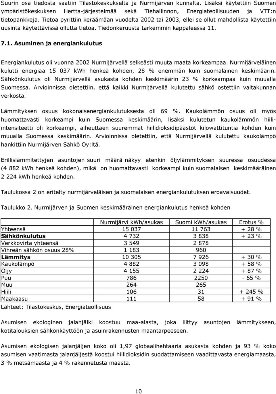 . 7.1. Asuminen ja energiankulutus Energiankulutus oli vuonna 2002 Nurmijärvellä selkeästi muuta maata korkeampaa.