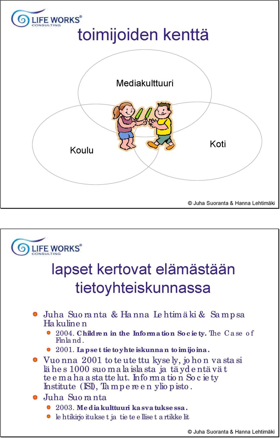 Vuonna 2001 toteutettu kysely, johon vastasi lähes 1000 suomalaislasta ja täydentävät teemahaastattelut.