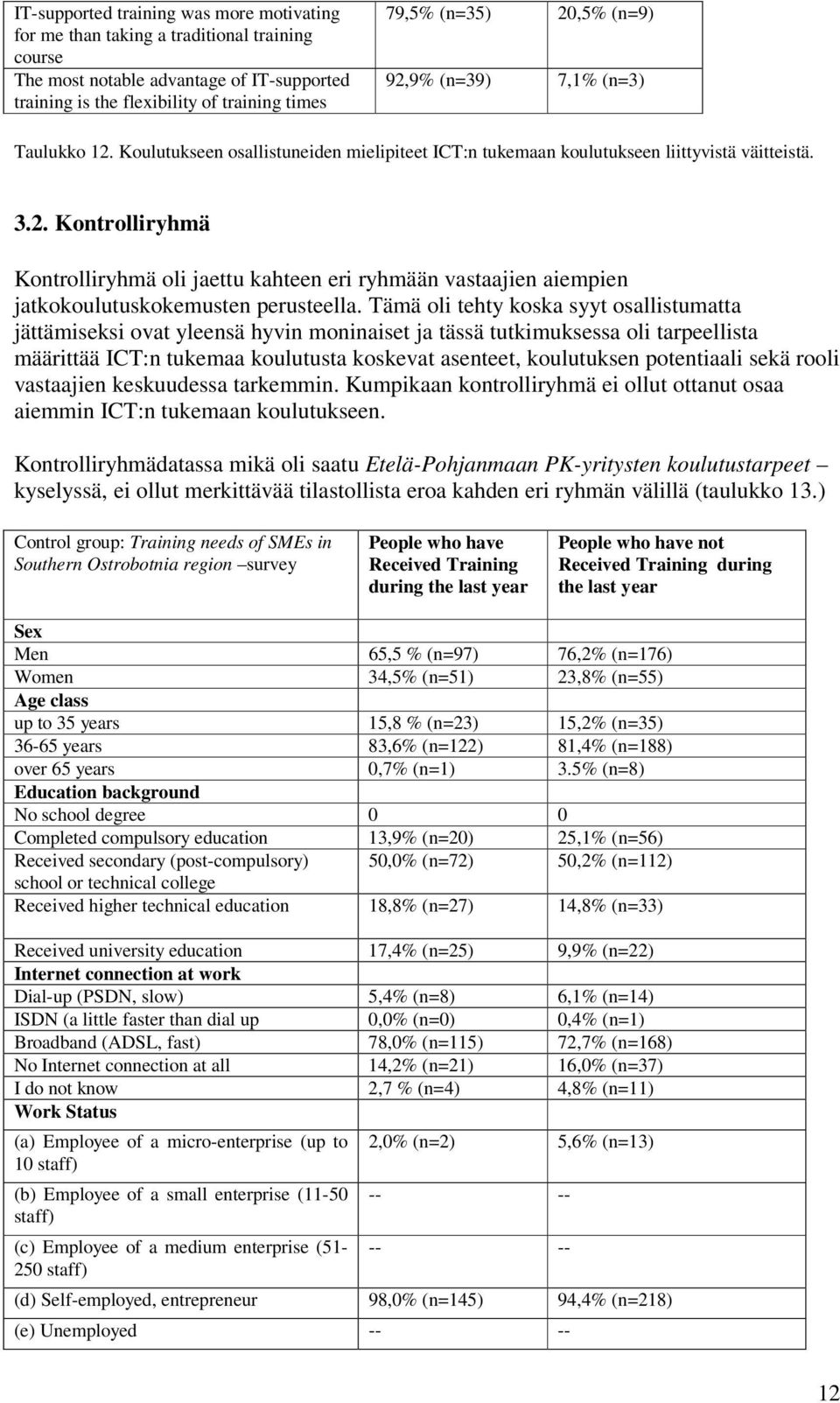 Tämä oli tehty koska syyt osallistumatta jättämiseksi ovat yleensä hyvin moninaiset ja tässä tutkimuksessa oli tarpeellista määrittää ICT:n tukemaa koulutusta koskevat asenteet, koulutuksen