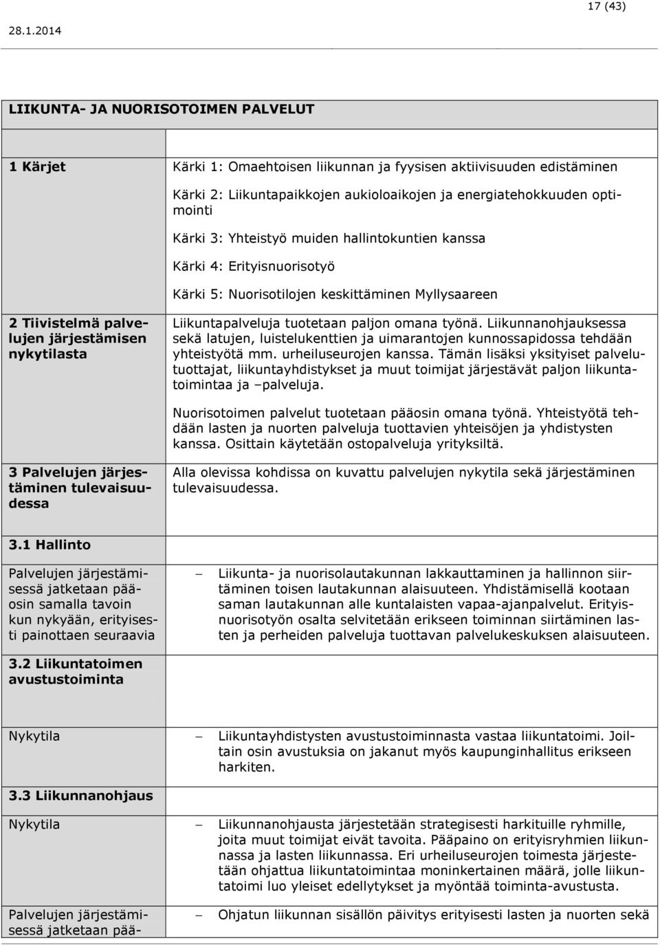 tuotetaan paljon omana työnä. Liikunnanohjauksessa sekä latujen, luistelukenttien ja uimarantojen kunnossapidossa tehdään yhteistyötä mm. urheiluseurojen kanssa.