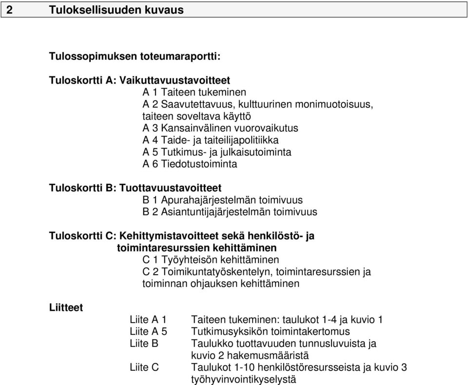 Asiantuntijajärjestelmän toimivuus Tuloskortti C: Kehittymistavoitteet sekä henkilöstö- ja toimintaresurssien kehittäminen C 1 Työyhteisön kehittäminen C 2 Toimikuntatyöskentelyn, toimintaresurssien