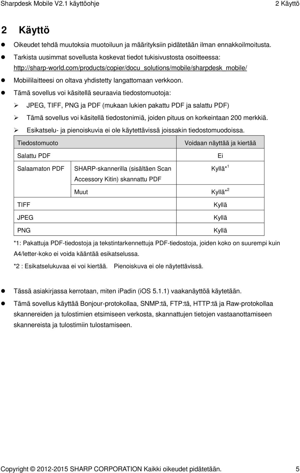 Tämä sovellus voi käsitellä seuraavia tiedostomuotoja: JPEG, TIFF, PNG ja PDF (mukaan lukien pakattu PDF ja salattu PDF) Tämä sovellus voi käsitellä tiedostonimiä, joiden pituus on korkeintaan 200