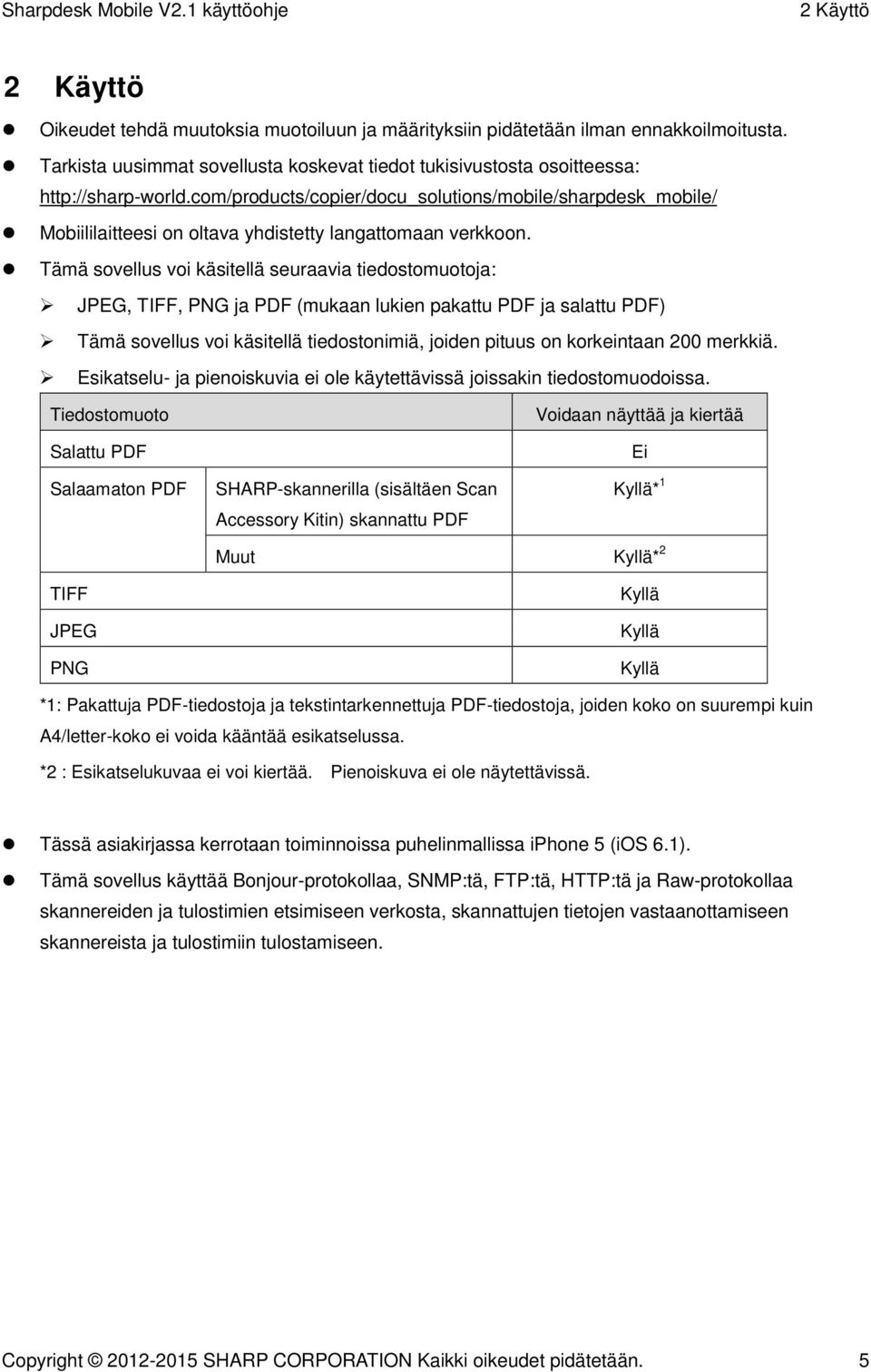 Tämä sovellus voi käsitellä seuraavia tiedostomuotoja: JPEG, TIFF, PNG ja PDF (mukaan lukien pakattu PDF ja salattu PDF) Tämä sovellus voi käsitellä tiedostonimiä, joiden pituus on korkeintaan 200