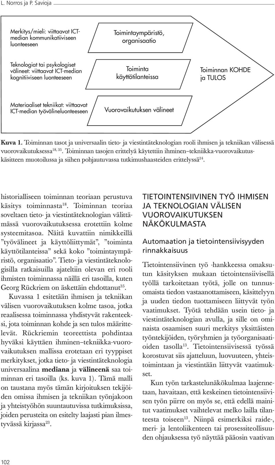 Toiminta käyttötilanteissa Toiminnan KOHDE ja TULOS Materiaaliset tekniikat: viittaavat ICT-median työvälineluonteeseen Vuorovaikutuksen välineet Kuva 1.