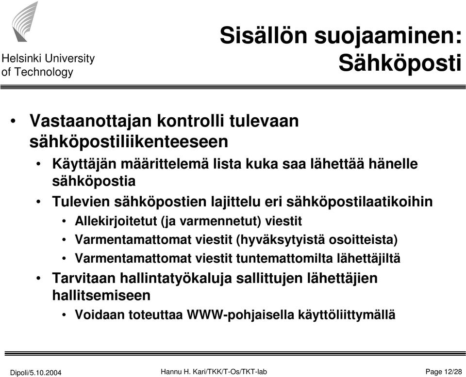 Varmentamattomat viestit (hyväksytyistä osoitteista) Varmentamattomat viestit tuntemattomilta lähettäjiltä Tarvitaan