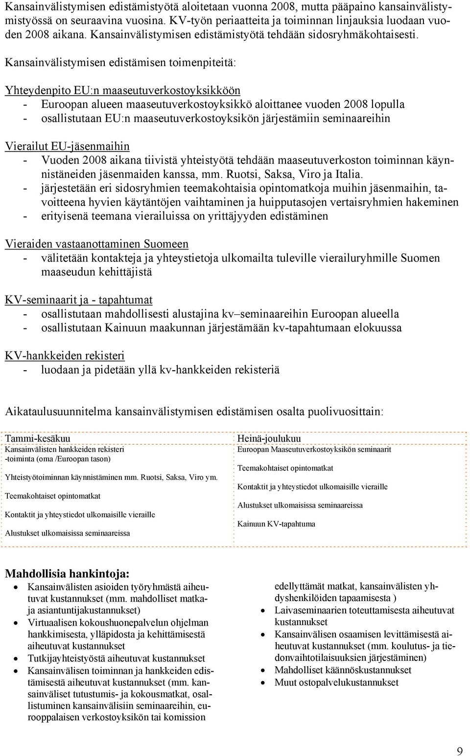 Kansainvälistymisen edistämisen toimenpiteitä: Yhteydenpito EU:n maaseutuverkostoyksikköön - Euroopan alueen maaseutuverkostoyksikkö aloittanee vuoden 2008 lopulla - osallistutaan EU:n