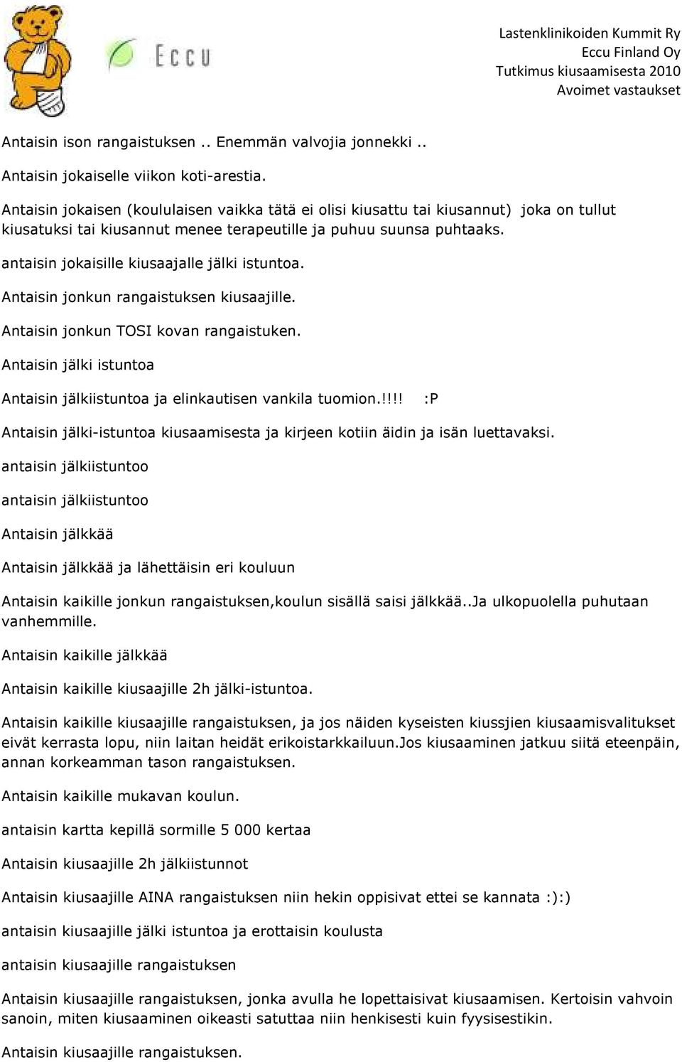 antaisin jokaisille kiusaajalle jälki istuntoa. Antaisin jonkun rangaistuksen kiusaajille. Antaisin jonkun TOSI kovan rangaistuken.