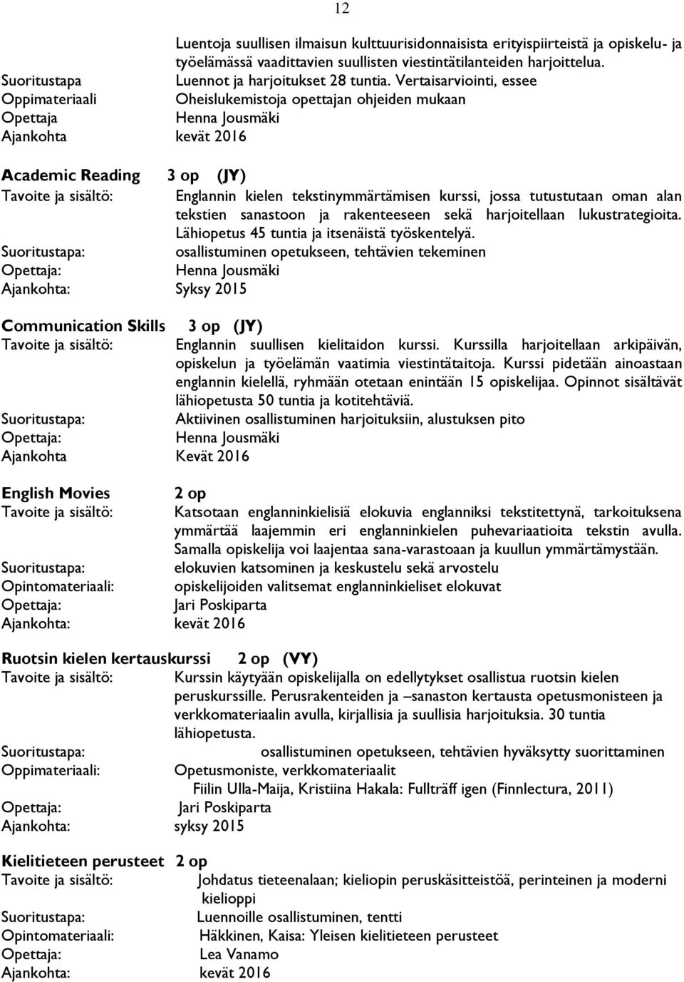 Vertaisarviointi, essee Oppimateriaali Oheislukemistoja opettajan ohjeiden mukaan Opettaja Henna Jousmäki Ajankohta kevät 2016 Academic Reading 3 op (JY) Tavoite ja sisältö: Englannin kielen