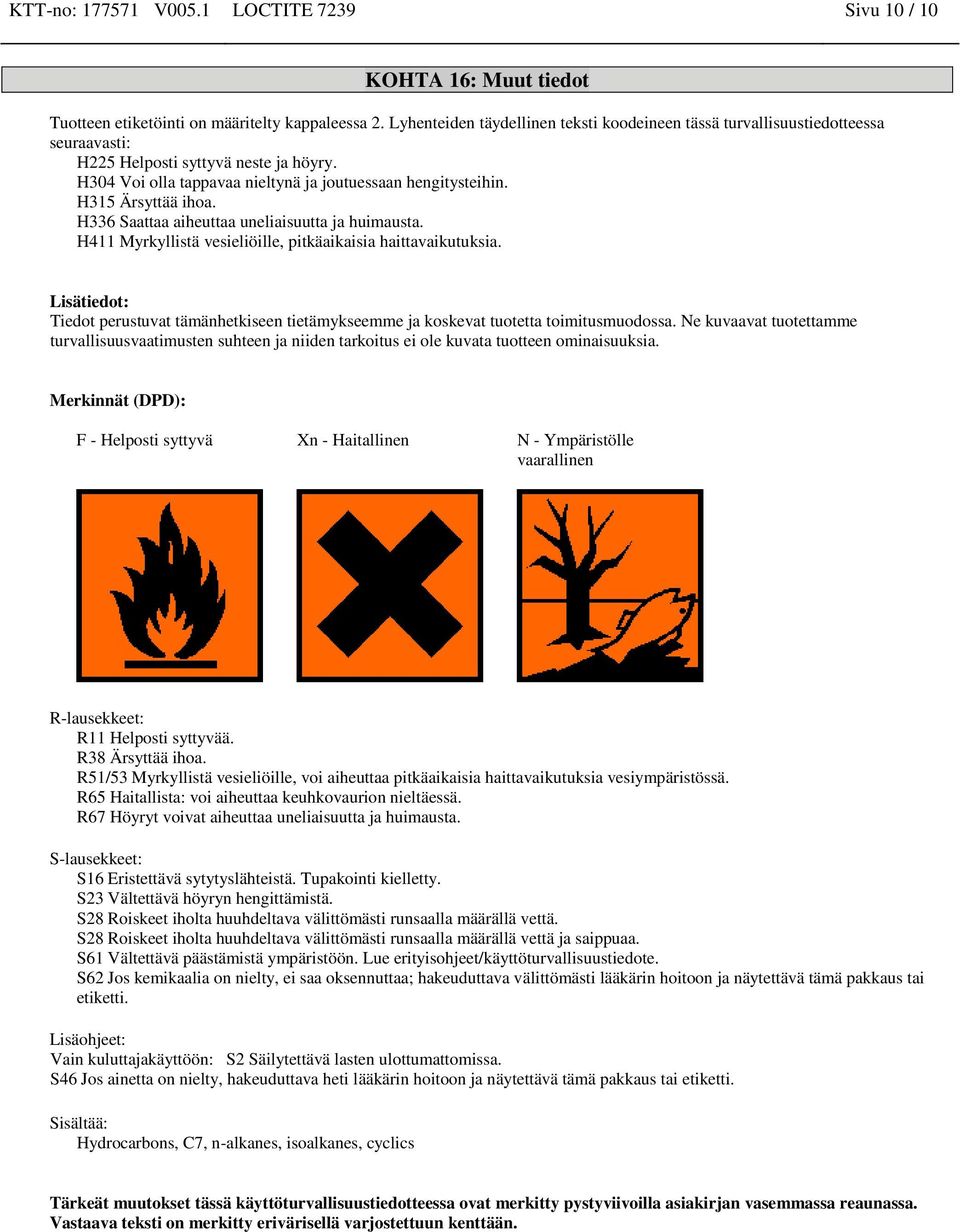 H315 Ärsyttää ihoa. H336 Saattaa aiheuttaa uneliaisuutta ja huimausta. H411 Myrkyllistä vesieliöille, pitkäaikaisia haittavaikutuksia.