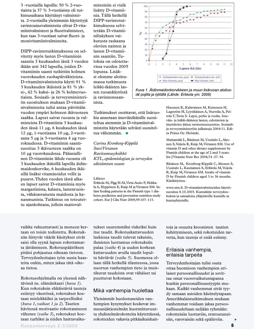DIPP-ravintotutkimuksessa on selvitetty myös lasten D-vitamiinin saantia 3 kuukauden iästä 3 vuoden ikään asti 342 lapsella, joiden D- vitamiinin saanti tutkittiin kolmen vuorokauden