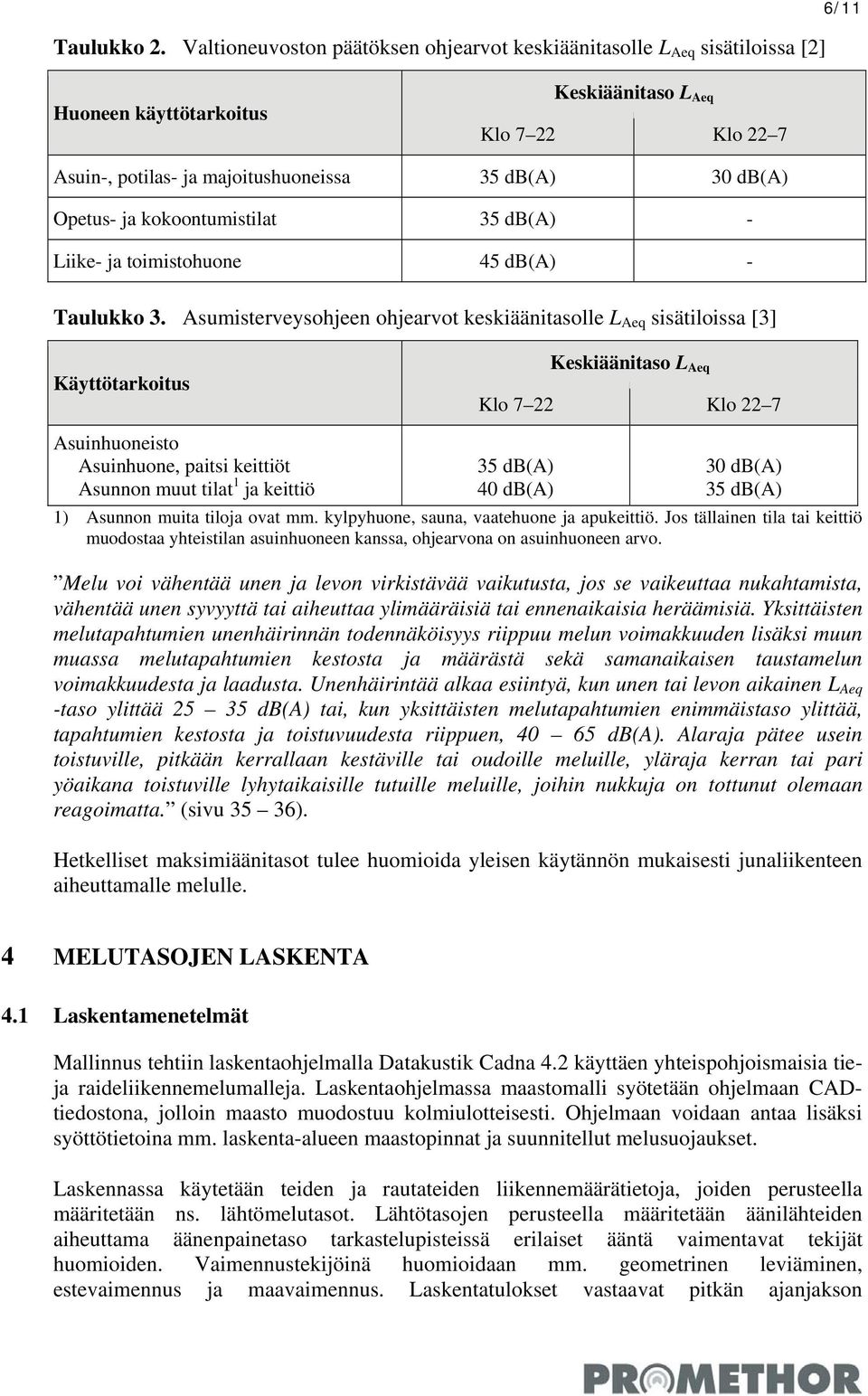 Opetus- ja kokoontumistilat 35 db(a) - Liike- ja toimistohuone 45 db(a) - Taulukko 3.