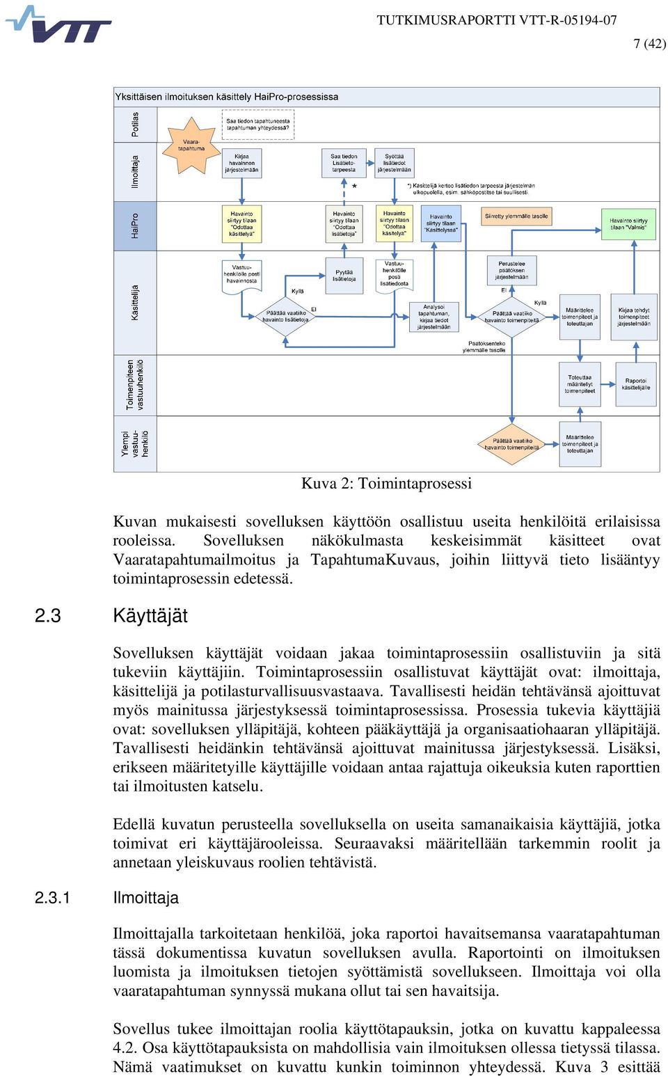 Käyttäjät 2.3.1 Ilmoittaja Sovelluksen käyttäjät voidaan jakaa toimintaprosessiin osallistuviin ja sitä tukeviin käyttäjiin.