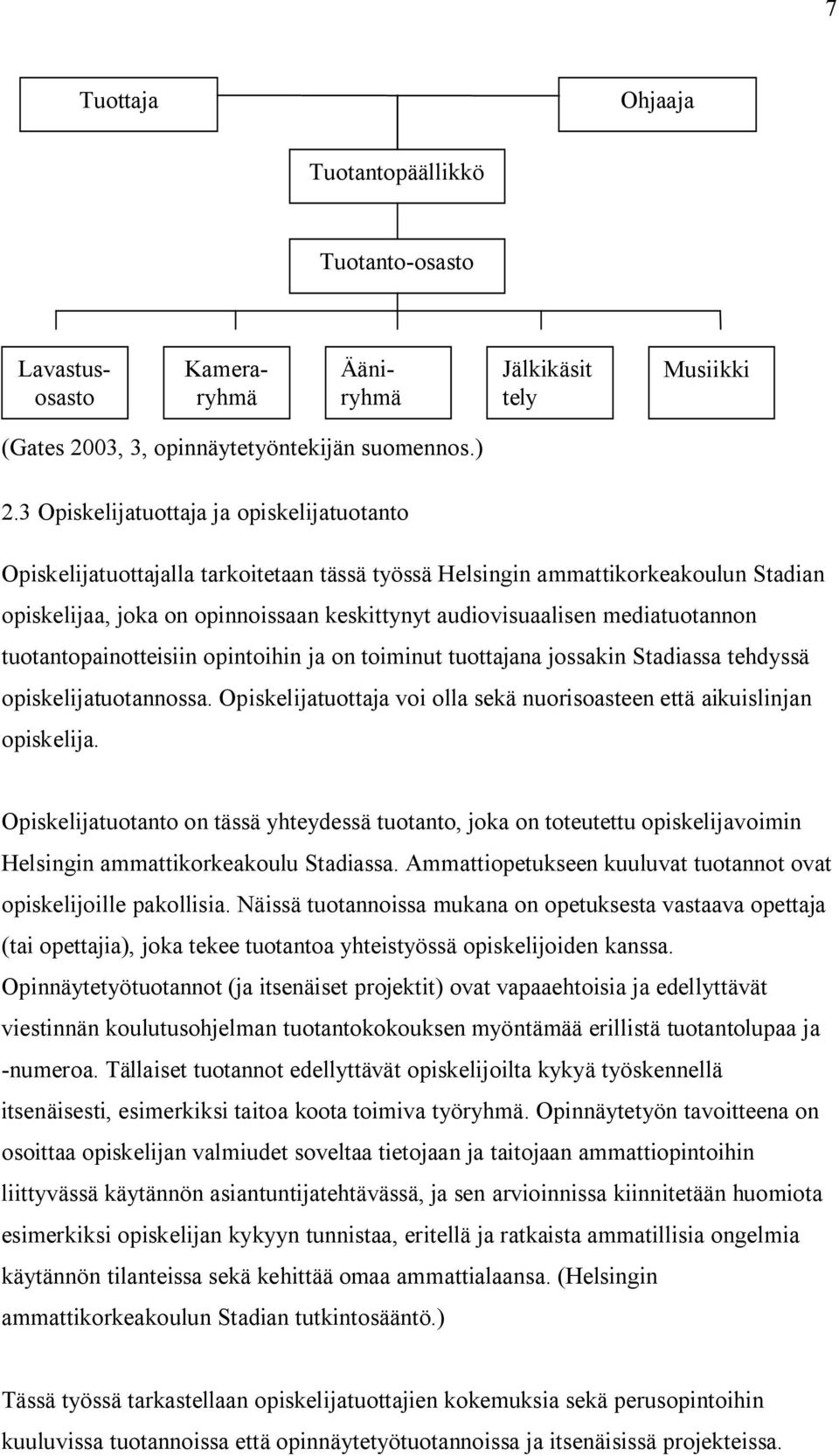 mediatuotannon tuotantopainotteisiin opintoihin ja on toiminut tuottajana jossakin Stadiassa tehdyssä opiskelijatuotannossa.