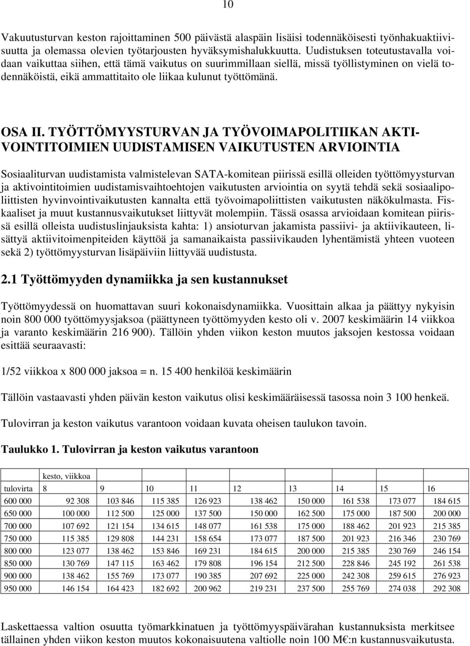 TYÖTTÖMYYSTURVAN JA TYÖVOIMAPOLITIIKAN AKTI- VOINTITOIMIEN UUDISTAMISEN VAIKUTUSTEN ARVIOINTIA Sosiaaliturvan uudistamista valmistelevan SATA-komitean piirissä esillä olleiden työttömyysturvan ja