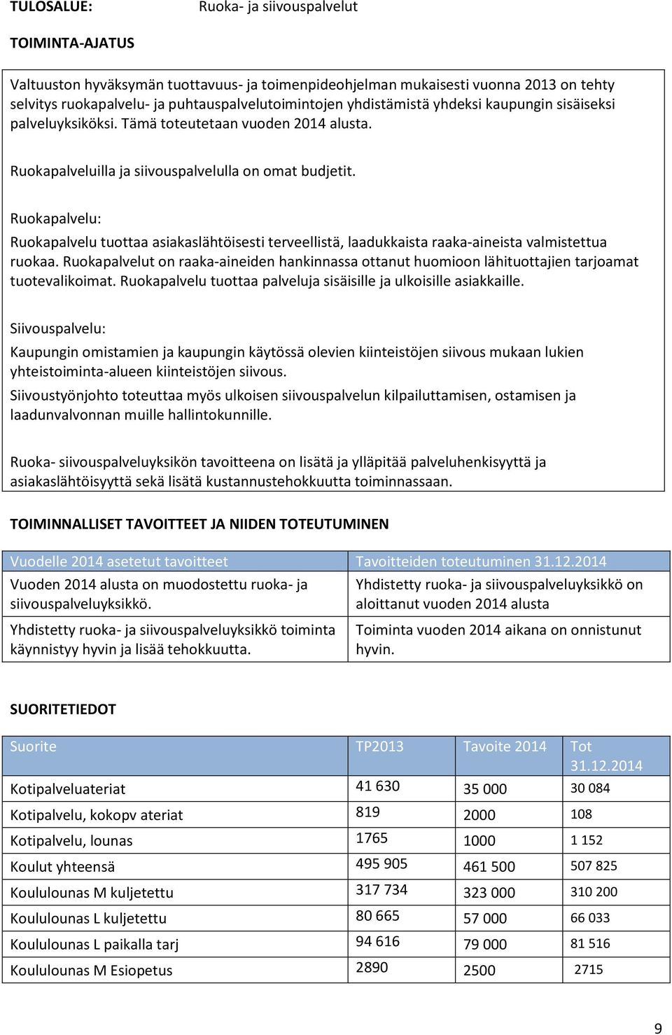 Ruokapalvelu: Ruokapalvelu tuottaa asiakaslähtöisesti terveellistä, laadukkaista raaka-aineista valmistettua ruokaa.