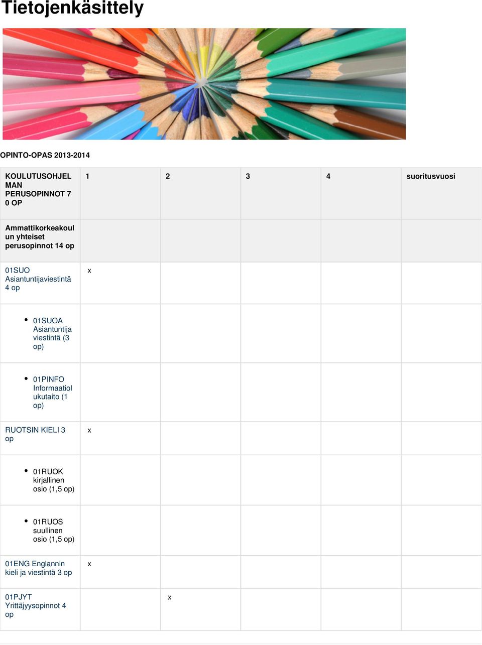 viestintä (3 op) 01PINFO Informaatiol ukutaito (1 op) RUOTSIN KIELI 3 op 01RUOK kirjallinen osio (1,5