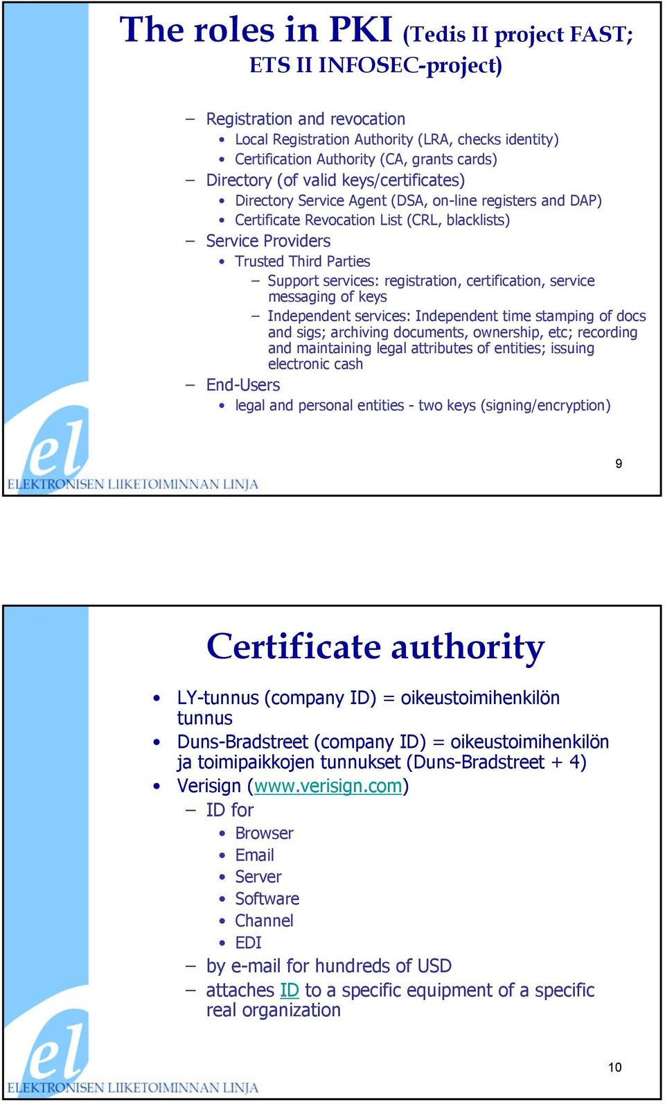 registration, certification, service messaging of keys Independent services: Independent time stamping of docs and sigs; archiving documents, ownership, etc; recording and maintaining legal