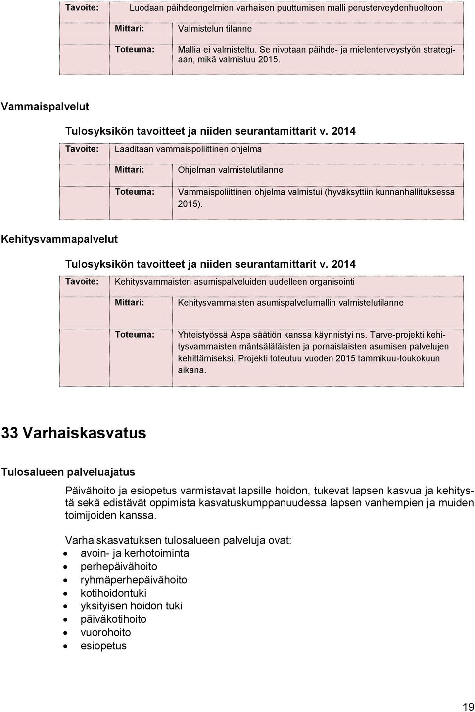 Laaditaan vammaispoliittinen ohjelma Ohjelman valmistelutilanne Vammaispoliittinen ohjelma valmistui (hyväksyttiin kunnanhallituksessa 2015).