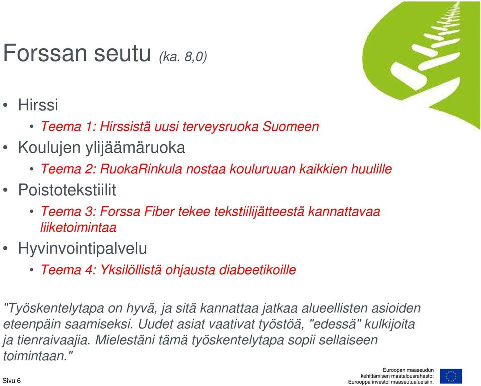 huulille Poistotekstiilit Teema 3: Forssa Fiber tekee tekstiilijätteestä kannattavaa liiketoimintaa Hyvinvointipalvelu Teema 4: